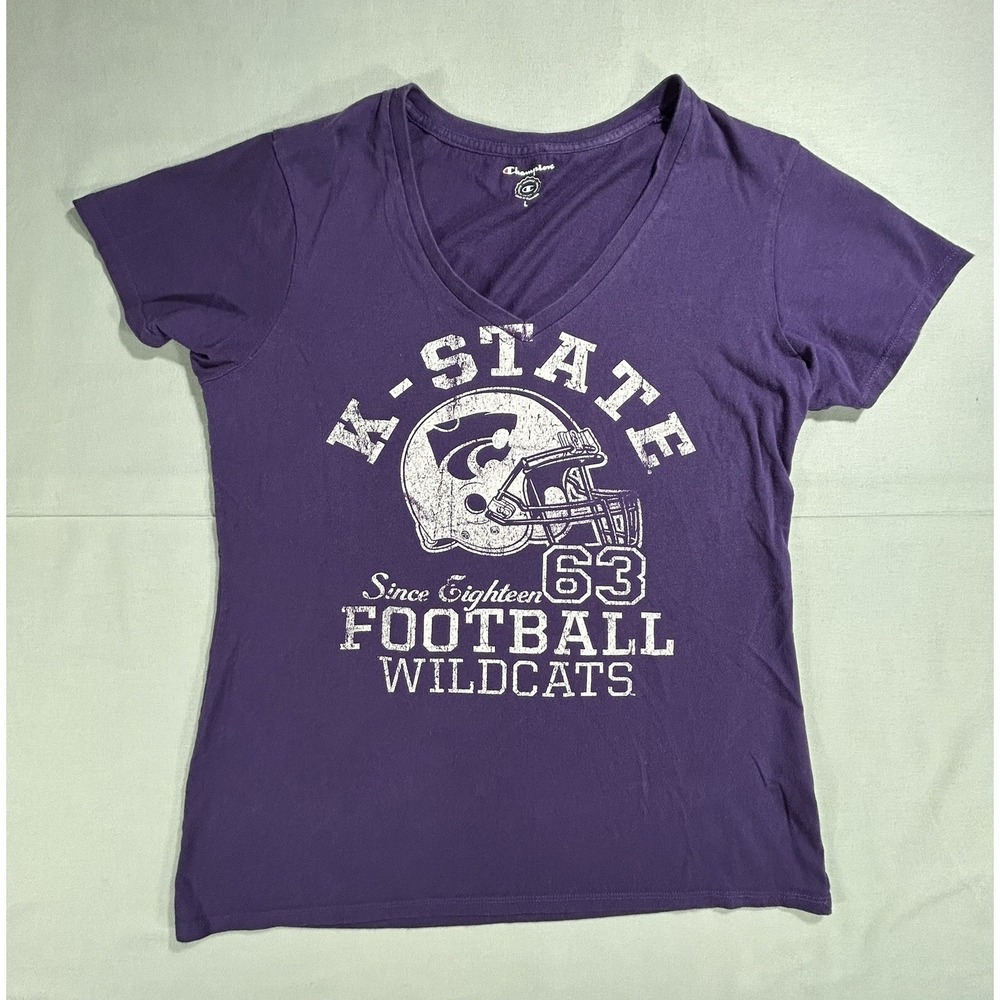 Champion Kansas State Wildcats Vneck short sleeve purple tshirt women's large